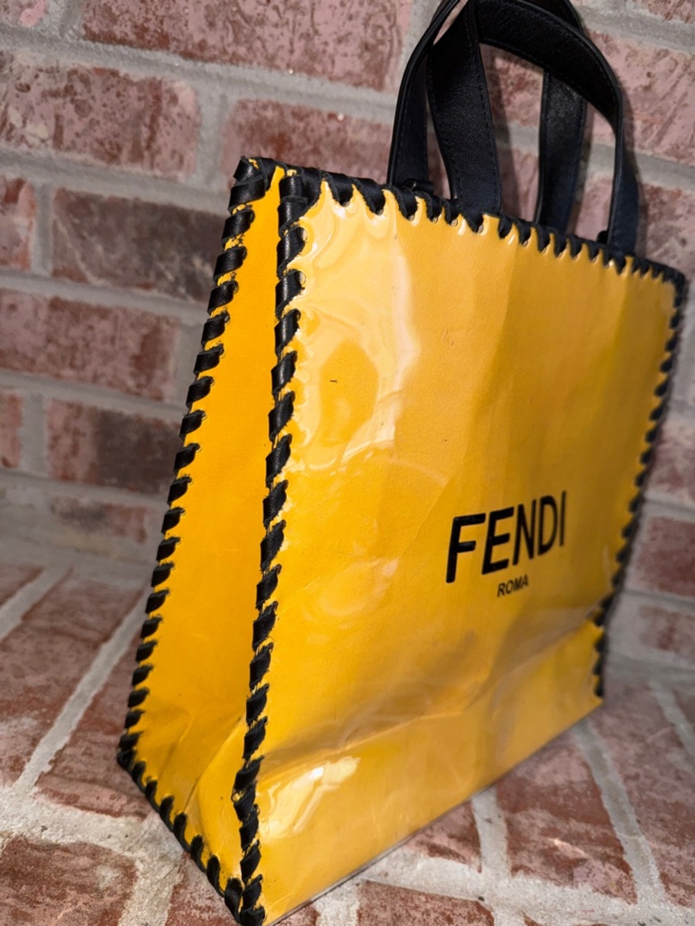 UpCycled Fendi Yellow shopping bag with leather Black Trim - Picture 9 of 9